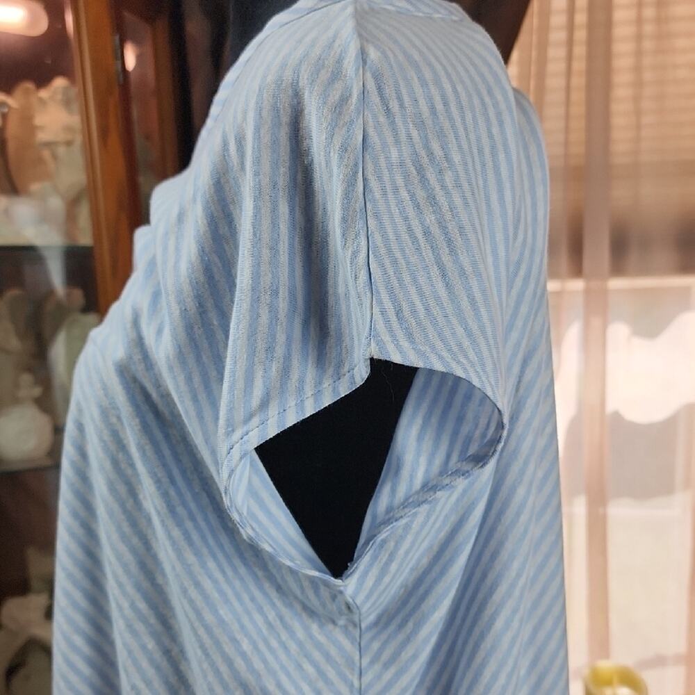 J. JILL | Cute Light Blue White Striped Cap Sleeve Linen Blend Waist Tie Top | M - Picture 5 of 12